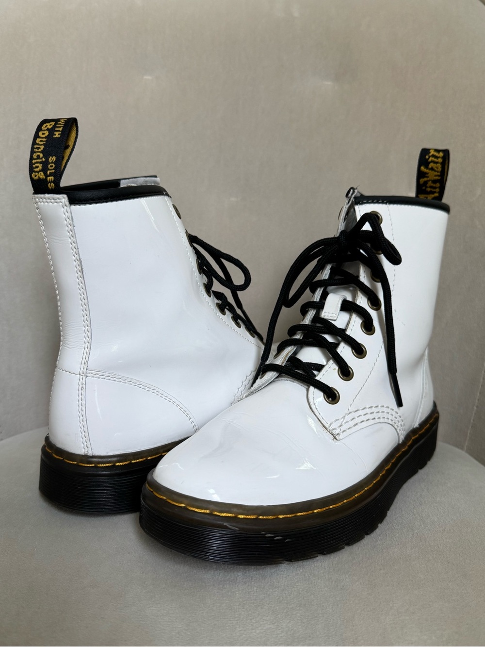 Dr. Martens Doc Martens Zavala | White Black Lace Up Combat Boots | Size W6 M5 - Picture 4 of 15